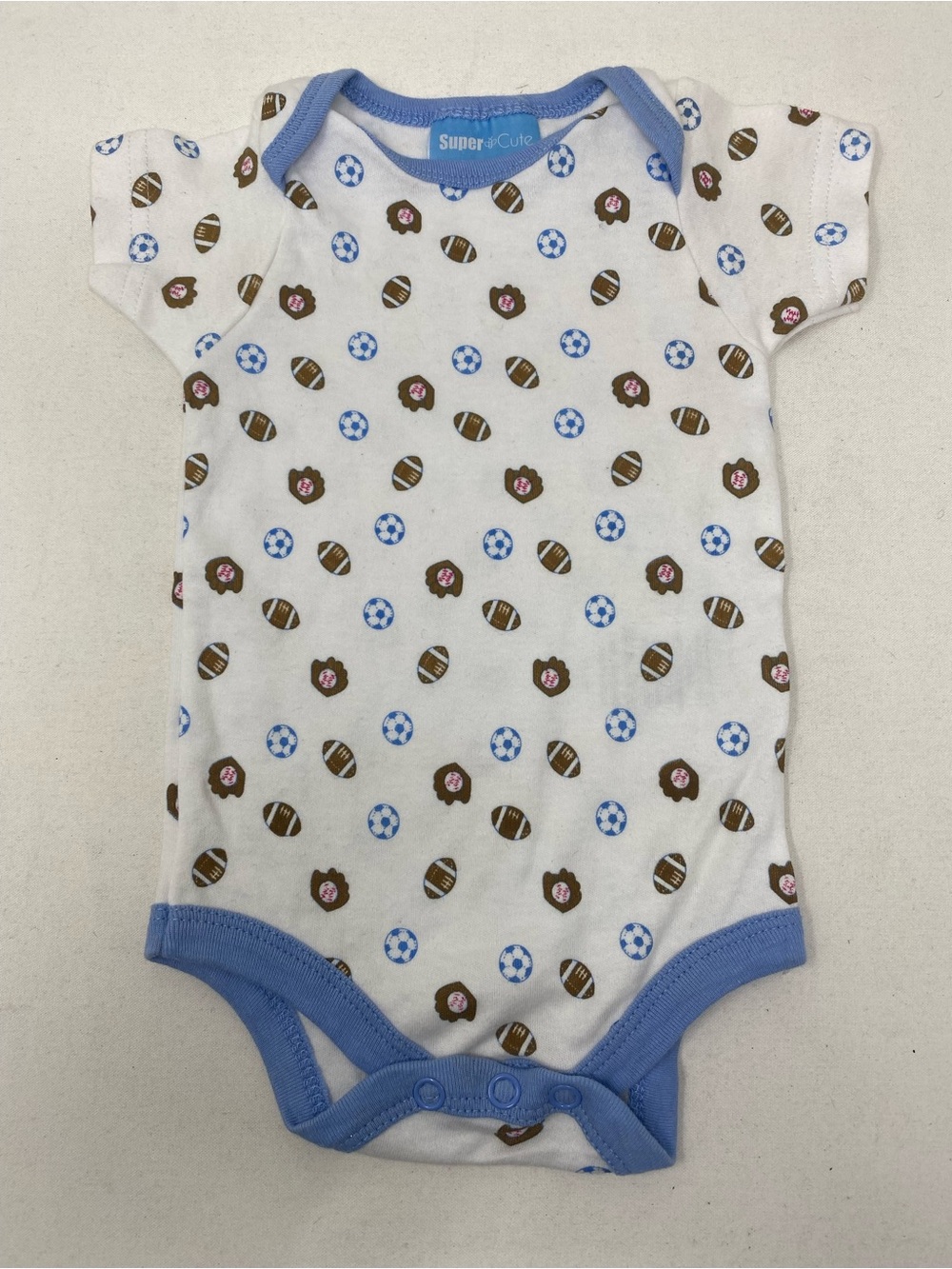 White & Blue Sports-Print Baby One-Piece 0-3 Months